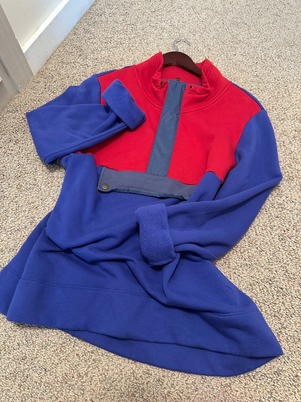 L.L. Bean Signature Red and Blue Colorblock Zip-Up Fleece Sweater
